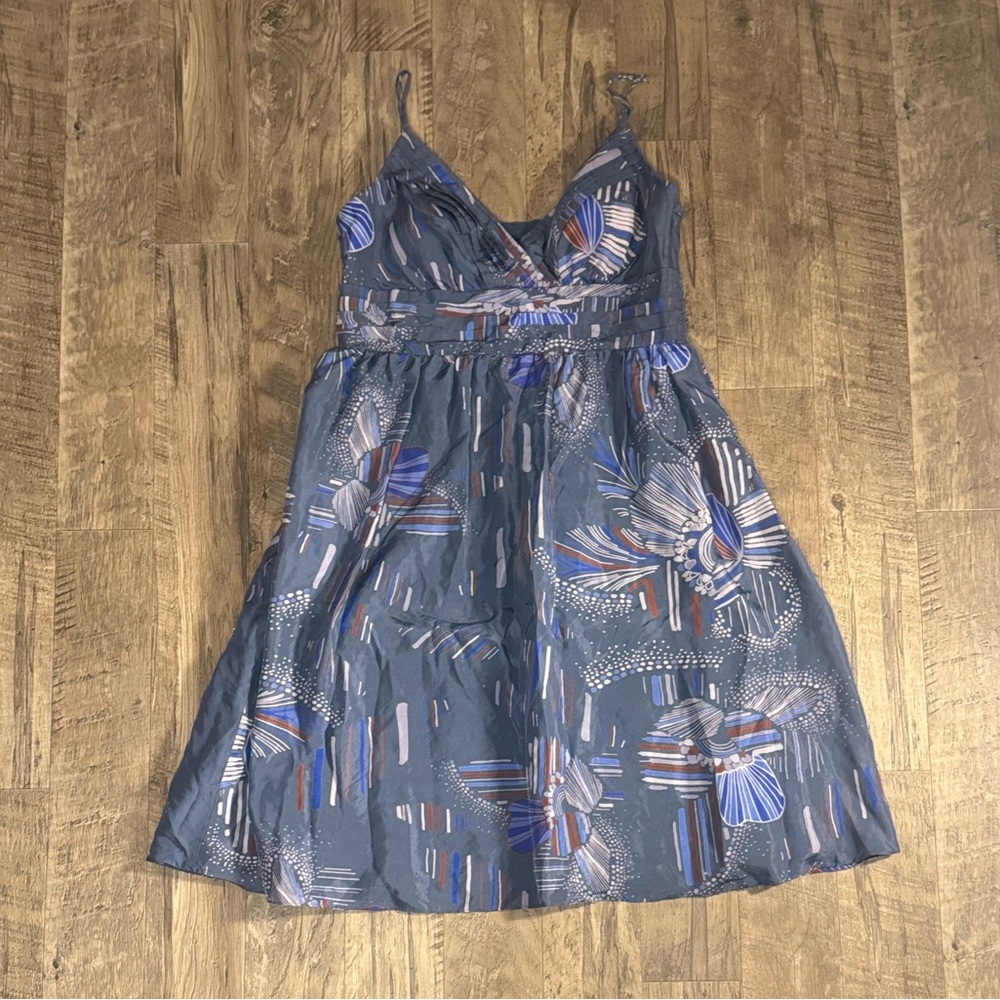 Max & Cleo 100% Silk Blue and Gray Floral Dress - Size 10